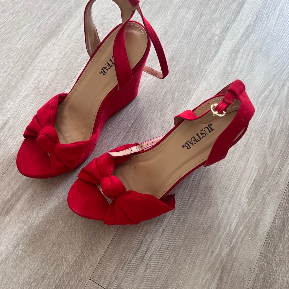 JustFab Bold Red Wedge Sandals